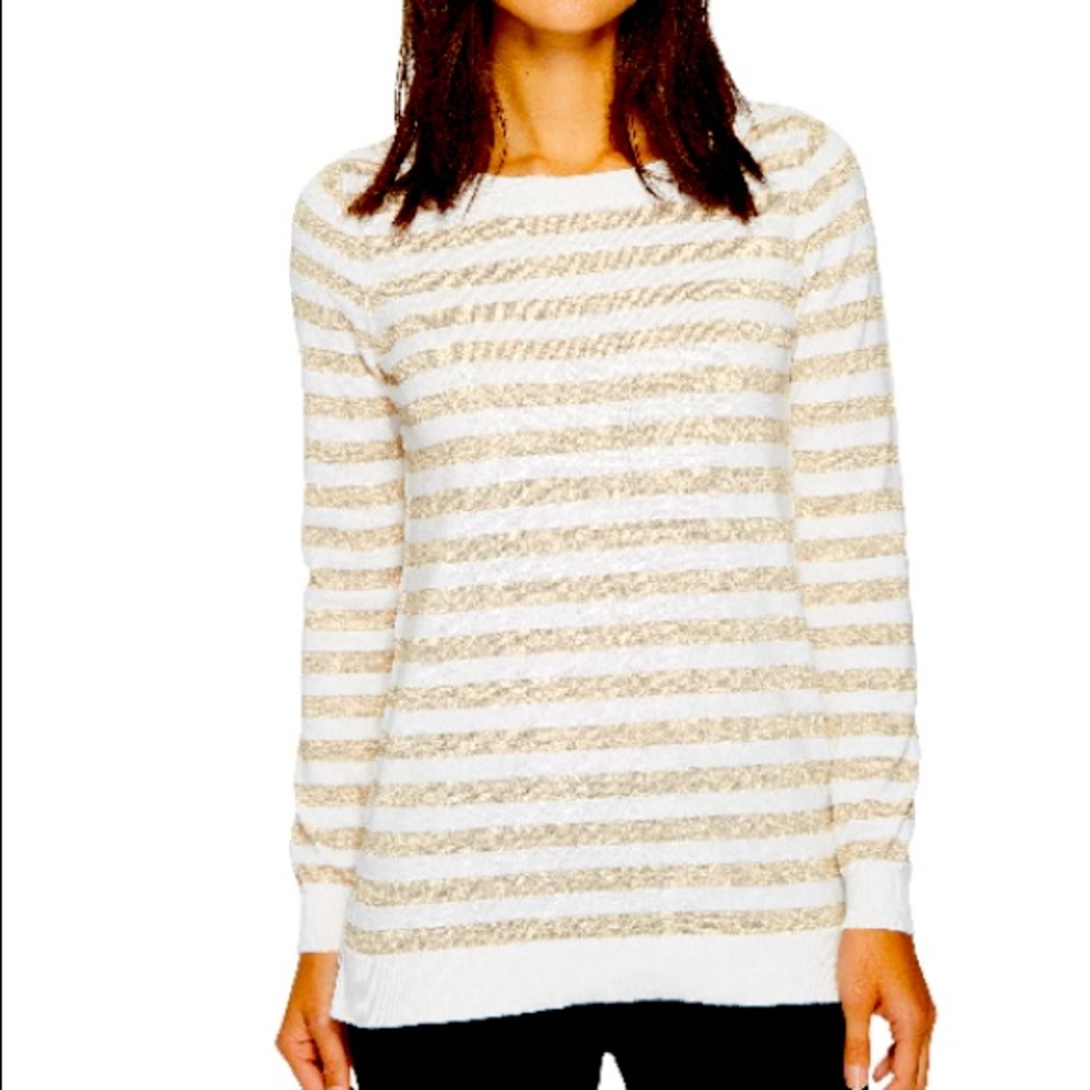 🌸MICHAEL Michael Kors Women’s Lurex White & Gold Striped Knit Sweater